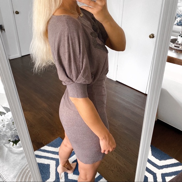 🍂 TAUPE BOW DETAIL LOOSE SLEEVE KNIT DRESS! - Picture 5 of 9